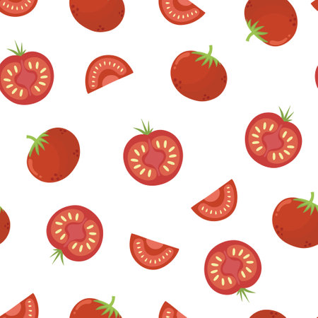 Tomatoes seamless pattern. Healthy vegetable red backgroundのイラスト素材