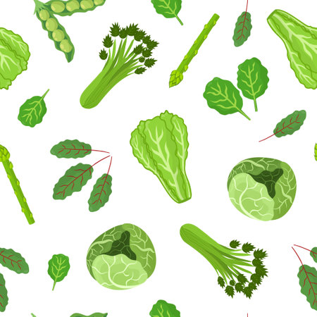 Green vegetables seamless pattern. Healthy vegetable backgroundのイラスト素材