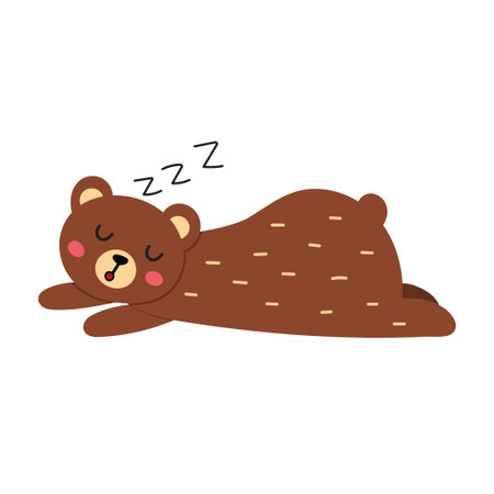 Cute sleeping brown bear print. Good night character in cartoon style for kids and baby designのイラスト素材