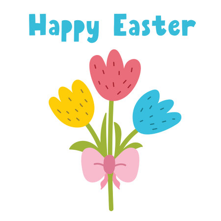 Happy Easter greeting card with cute tulips. Springtime flower printのイラスト素材