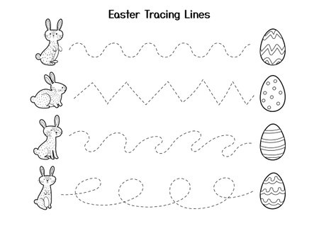 Easter tracing lines worksheet for kids. Handwriting practice activity pageのイラスト素材