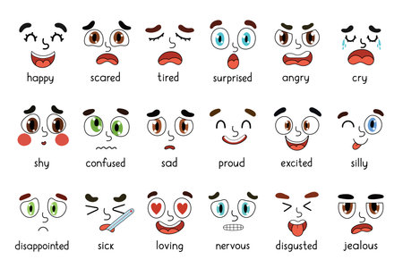 Emotions faces set. Different emotional expressions bundleのイラスト素材