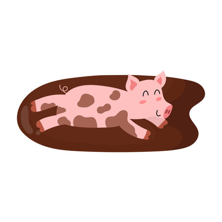 Funny pig playing in dirt. Farm character print for kids and baby designのイラスト素材
