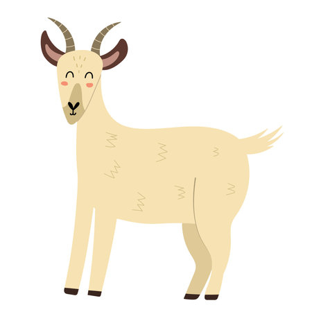 Cute goat in cartoon style isolated element. Farm animal elementGoat, farm, animal, horn, cute, funny, element, object, isolated, doodle, cartoon, flat, print, white, background, design, graphic, nature, vector, illustration, clipart, clip art, element, icon, silhouette, wildlife, milk, pet, sheep, zoo, smile, meat, agriculture, domestic, sign, funny, mammal, natural, farming, livestock, mascot, cattle, nanny, symbol, happy, wild, dairy, goat milk, beast, image, standing, headのイラスト素材