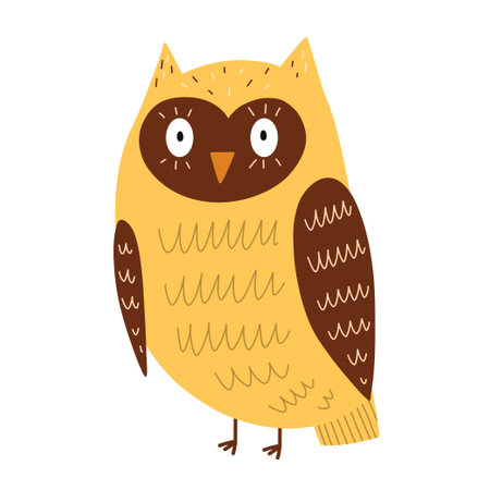 Cute owl in cartoon style. Forest character for kids design. Funny bird isolated on white background. Vector illustrationのイラスト素材
