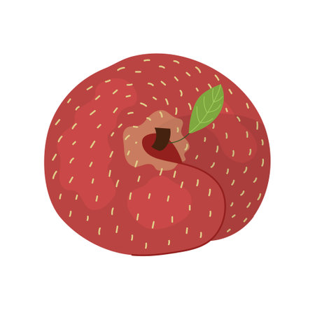 Donut flat peach print in cartoon style. Fresh fruit element isolated on white background. Organic healthy food clipart. Vector illustrationのイラスト素材