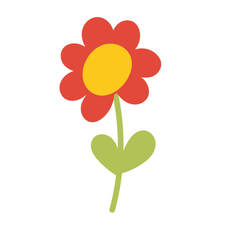 Doodle flower in cartoon style isolated on white background. Hand drawn plant element for baby and kids design. Vector illustrationのイラスト素材