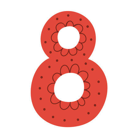 Doodle number eight symbol for kids. Leaning numbers for preschool. Colorful number 8 in cartoon style. Vector illustrationのイラスト素材