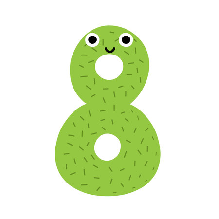 Cute number eight character for kids. Leaning numbers for preschool. Doodle number 8 in cartoon style. Vector illustrationのイラスト素材