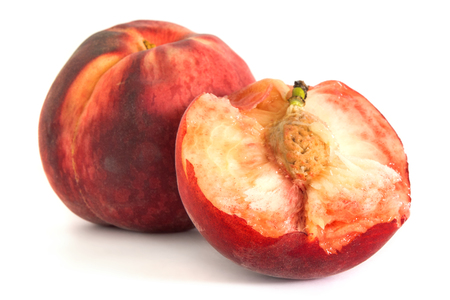 peach on a white background, isolate peaches on an isolated backgroundの写真素材