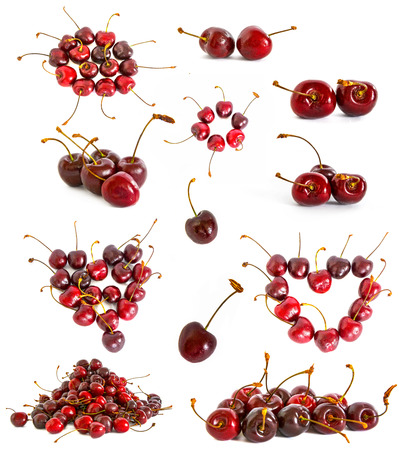 a lot of different sweet cherry on a white background, isolateの写真素材