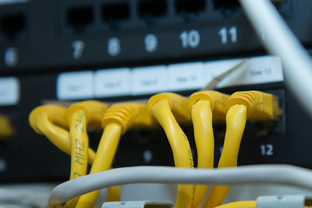 technology and communication, service cabinets with connected wires, cords. development technologiesの写真素材