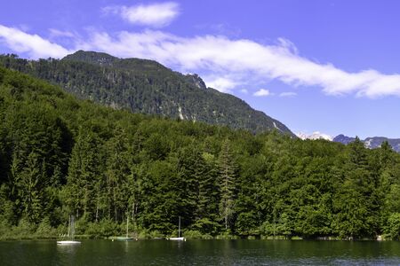 Mountain landscape, lake and mountain range Ã¢â¬â Lake Bohinj, Slovenia, Alps.の写真素材