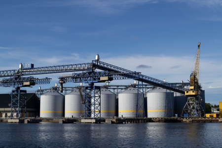 Biodiesel production in Ventspils, Latvia. Oil storage tanks and pipes at the oil terminal.の写真素材