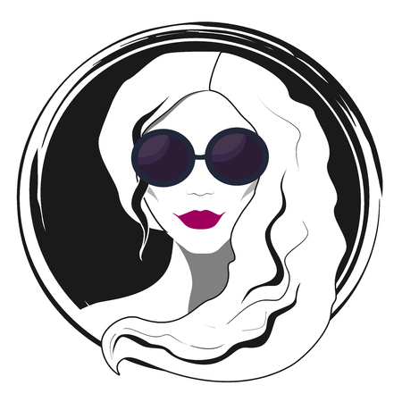 Woman fashion with sunglasses. Woman face hand drawn vector illustrationのイラスト素材