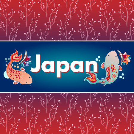 Traditional japanise illustration with japan flower and carpのイラスト素材