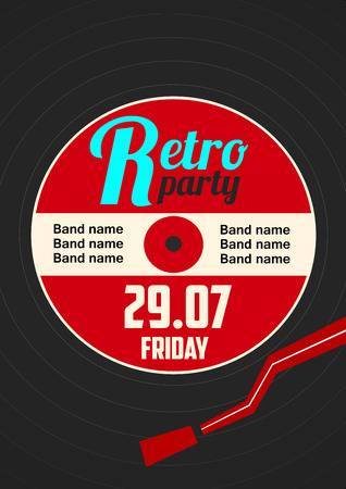 Music poster vector illustration for event design, party poster, postcard or invitation. Event poster with vinyl recordのイラスト素材