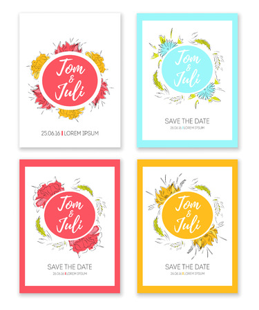 Save The Date, Wedding Invitation. Valentines day greeting card with plant decorative elements. Vector hand drawn illustration for weddings, Valentines day, holidays, baby design, birthdayのイラスト素材