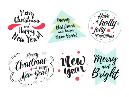 Christmas Decoration Vector Design Elements. Merry Christmas and happy holidays wishes. Typographic elements, frames, set.のイラスト素材