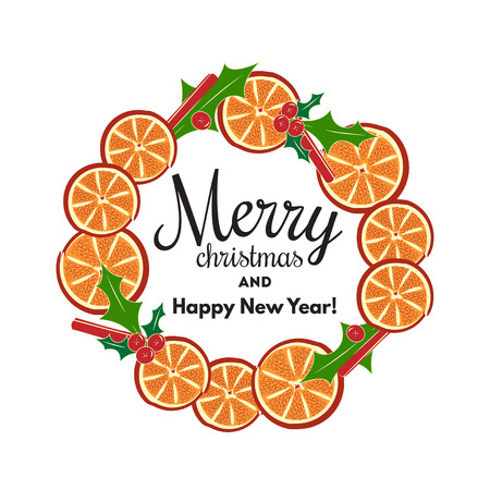 Holidays card design with inscription Merry Christmas and happy new yearのイラスト素材