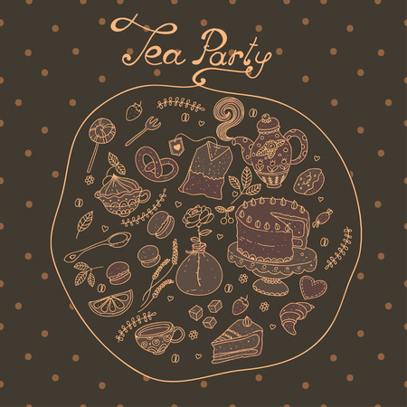 Tea party vector pattern setのイラスト素材