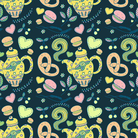 Tea party vector seamless patternのイラスト素材