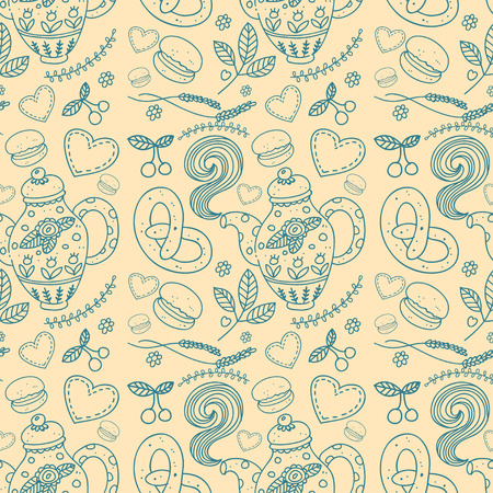Tea party vector seamless patternのイラスト素材