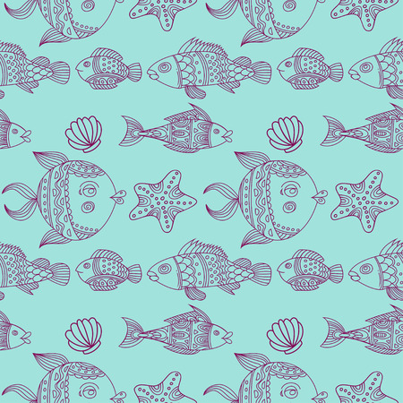 Fish vector seamless patternのイラスト素材