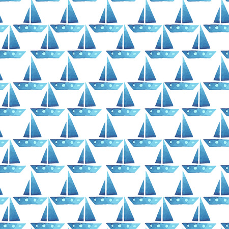 Vector boats seamless sea summer patternのイラスト素材
