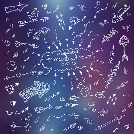 Vector romantic decoratve arrows set on the blurred backのイラスト素材