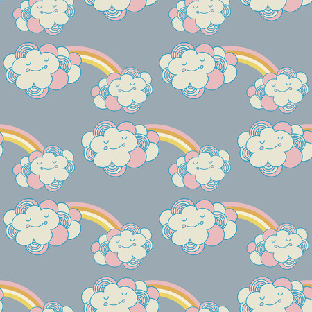 Vector seamless pattern with the clouds and rainbowのイラスト素材