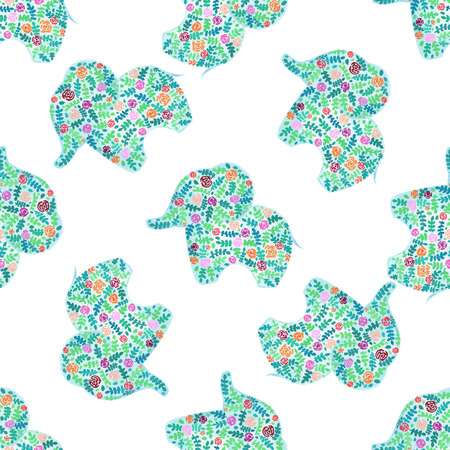 watercolor floral patterned elephant seamless patternの写真素材