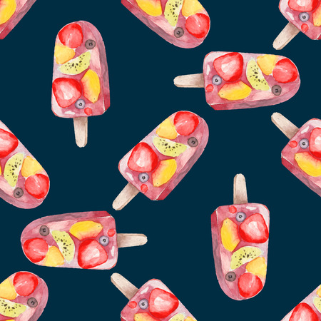 Vector watercolor icecream ice pop seamless patternのイラスト素材