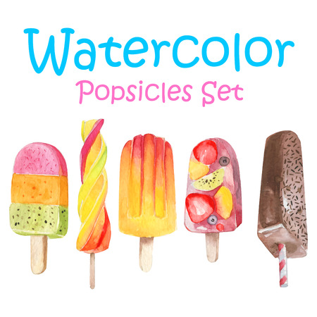 Vector watercolor icecream ice pop setのイラスト素材
