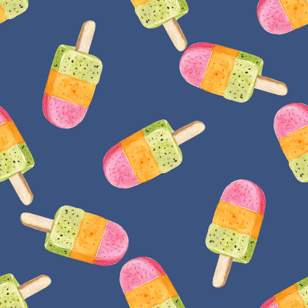 Vector watercolor icecream ice pop seamless patternのイラスト素材