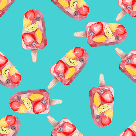Vector watercolor icecream ice pop seamless patternのイラスト素材
