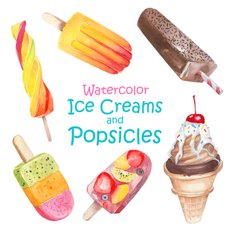 Vector watercolor icecream ice pop setのイラスト素材