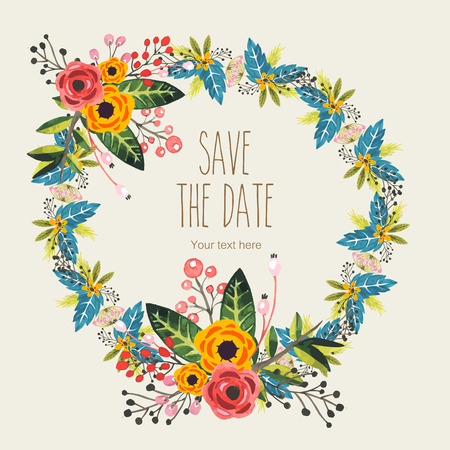 Vector watercolor decorative wreath invitationの写真素材