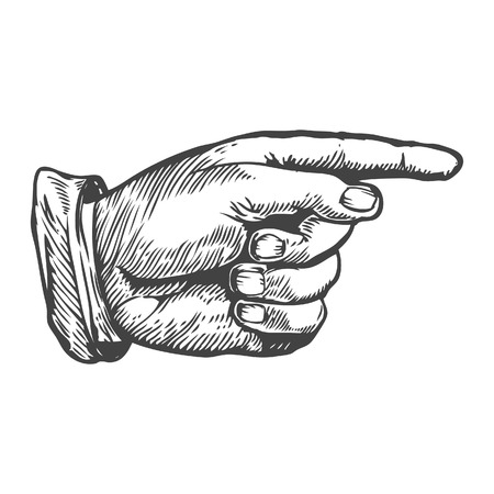 Pointing right finger Vector illustration. Engraving style.のイラスト素材