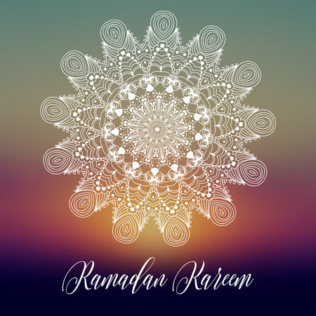 Ramadan Kareem background with ornamental mandala.  Greeting card, invitation for muslim community holy month on blurred. Vector oriental illustrationのイラスト素材