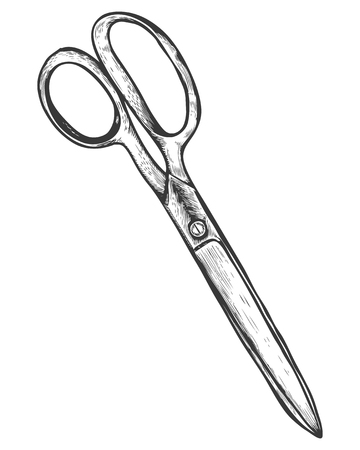 Scissors vector isolated illustration. Hand drawn doodle sketch sewing tool.のイラスト素材