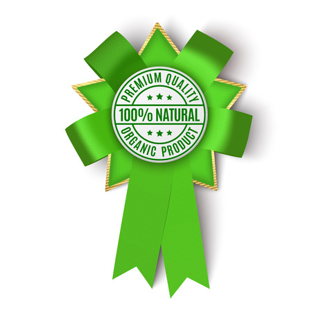 Realistic green fabric award ribbon isolated on white background. Vector illustration.のイラスト素材