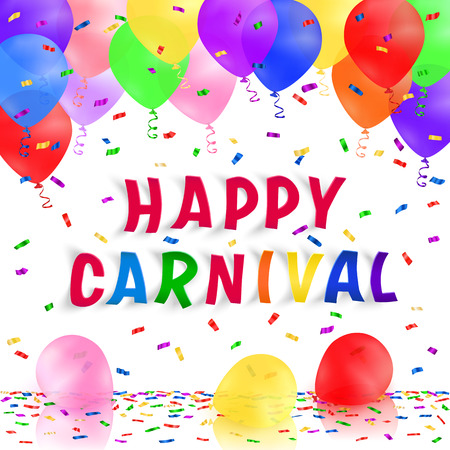 Carnival background with colorful realistic balloons and confetti. Greeting card. Vector illustration.のイラスト素材