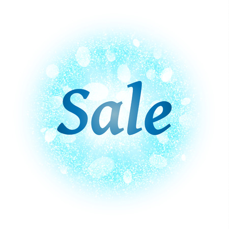Sale banner on abstract explosion background with blue glittering elements. Burst of glowing star. Dust firework light effect with glow. Sparkles splash powder background. Bright vector illustrationのイラスト素材
