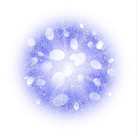 Abstract explosion with blue and white dust elements isolated on white. Burst of icy snow ball. Bright dust firework light effect with blue glow. Sparkles splash powder background. Vector illustrationのイラスト素材