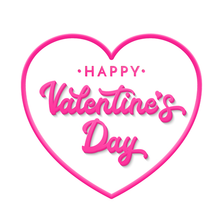 3d letters Happy Valentines day. Lettering inscription isolated on white background. Celebrating greeting card or banner with pink heart shaped frame. Font vector illustration.のイラスト素材