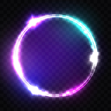 Night Club Neon Sign. Techno Frame with Glowing and Light on Transparent Background.のイラスト素材