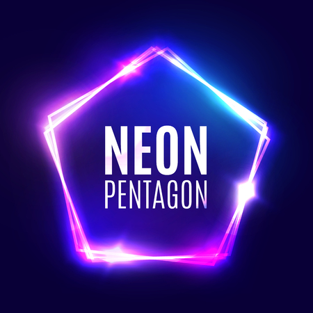 Abstract neon pentagon electric frame. Night Club Sign. 3d Retro Light Signboard With Shining Neon Effect.のイラスト素材
