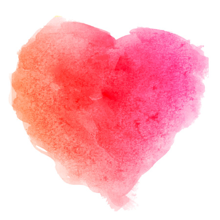 Watercolor pink red hand drawn paper texture isolated heart shaped stain on white background for valentines day. Abstract aquarelle vector illustration in grunge style. Wet brush romantic painting.のイラスト素材
