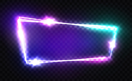 Night Club Neon Sign. Blank 3d Retro Light Signboard With Shining Neon Effect. Techno Frame With Glowing On Transparent Backdrop. Electric Street Banner Design. Colorful Vector Illustration. 80s Styleのイラスト素材